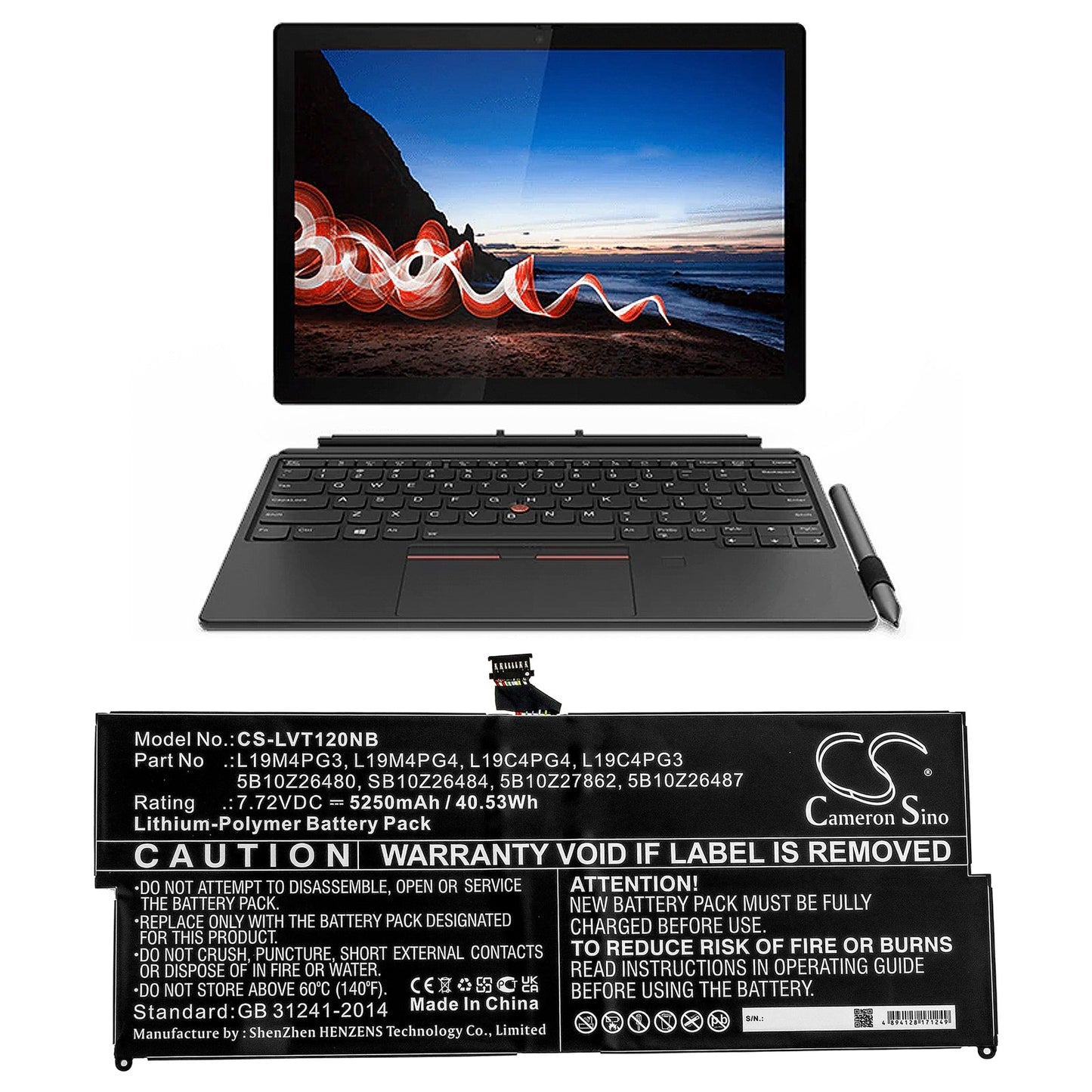 Replacement Battery for Lenovo  ThinkPad X12 Detachable – Notebook, Laptop – 5250mAh / 40.53Wh / 7.72V