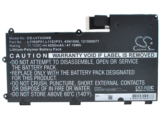 Replacement Battery for Lenovo Thinkpad T430u – Notebook, Laptop – 4250mAh / 11.1V