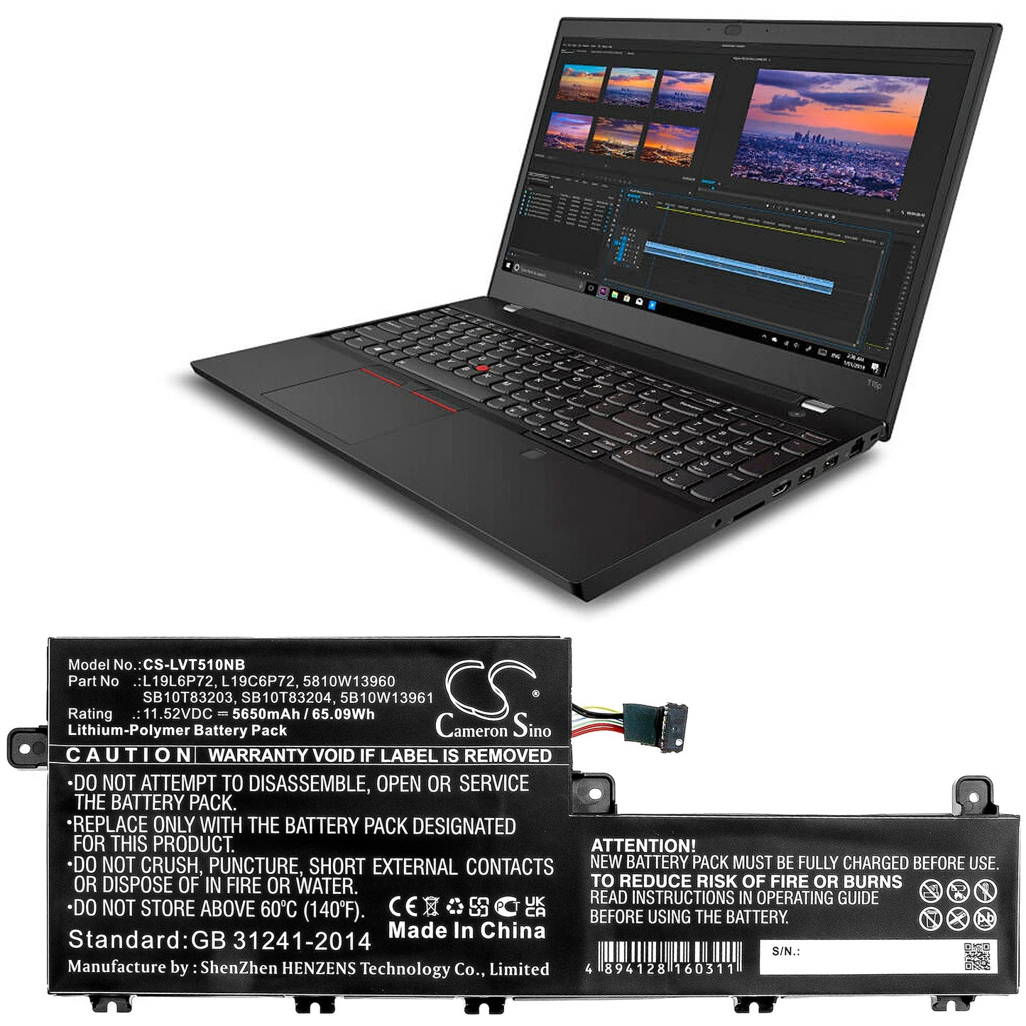 Replacement Battery for Lenovo  ThinkPad P15v – Notebook, Laptop – 5650mAh / 65.09Wh / 11.52V
