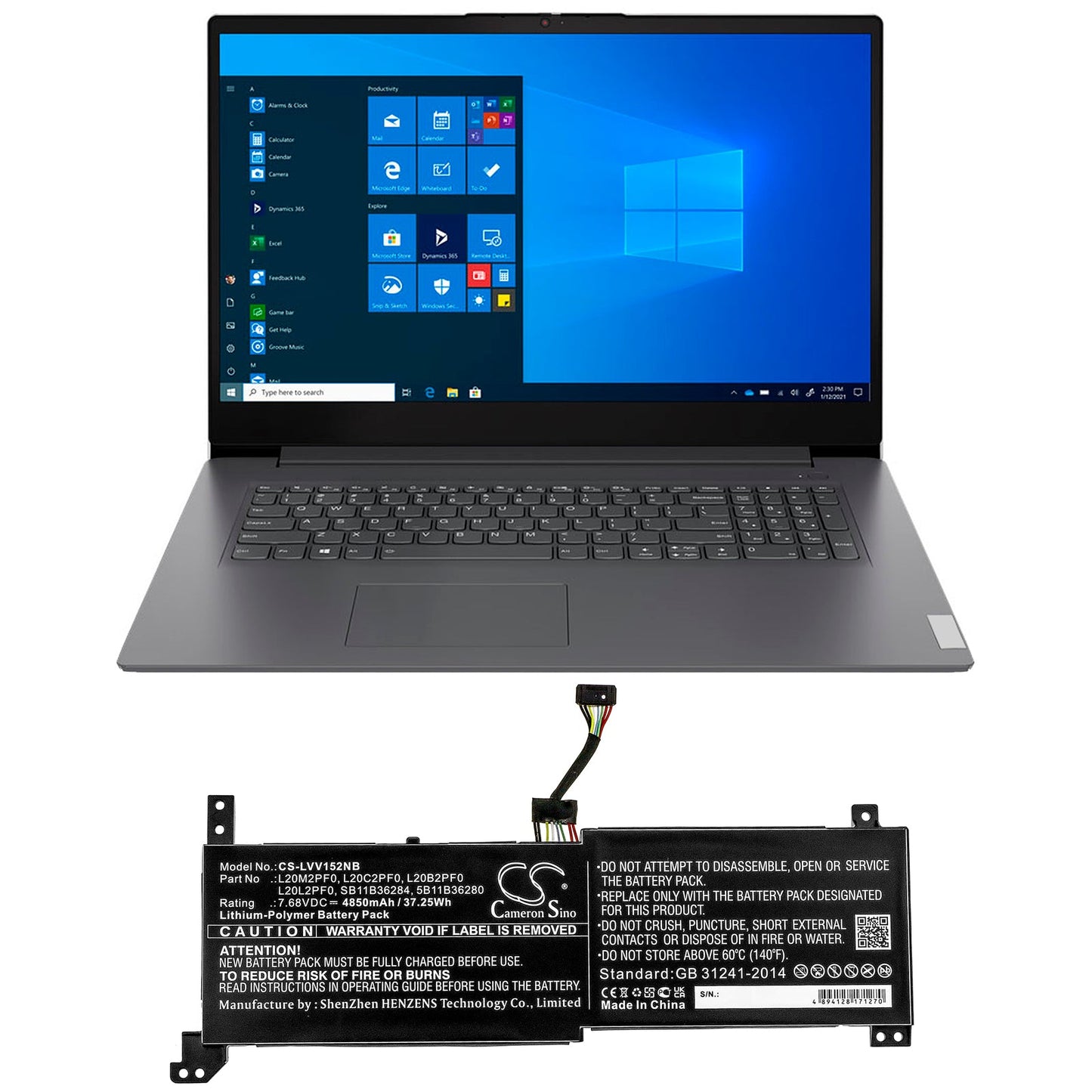 Replacement Battery for Lenovo  IdeaPad 3 14ALC6 – Notebook, Laptop – 4850mAh / 37.25Wh / 7.68V