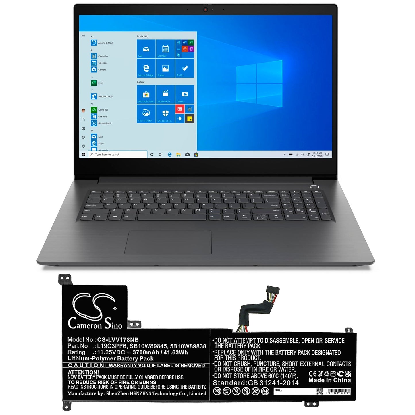 Replacement Battery for Lenovo  ideapad 3-17IML0 81WCCTO1WW – Notebook, Laptop – 3700mAh / 41.63Wh / 11.25V