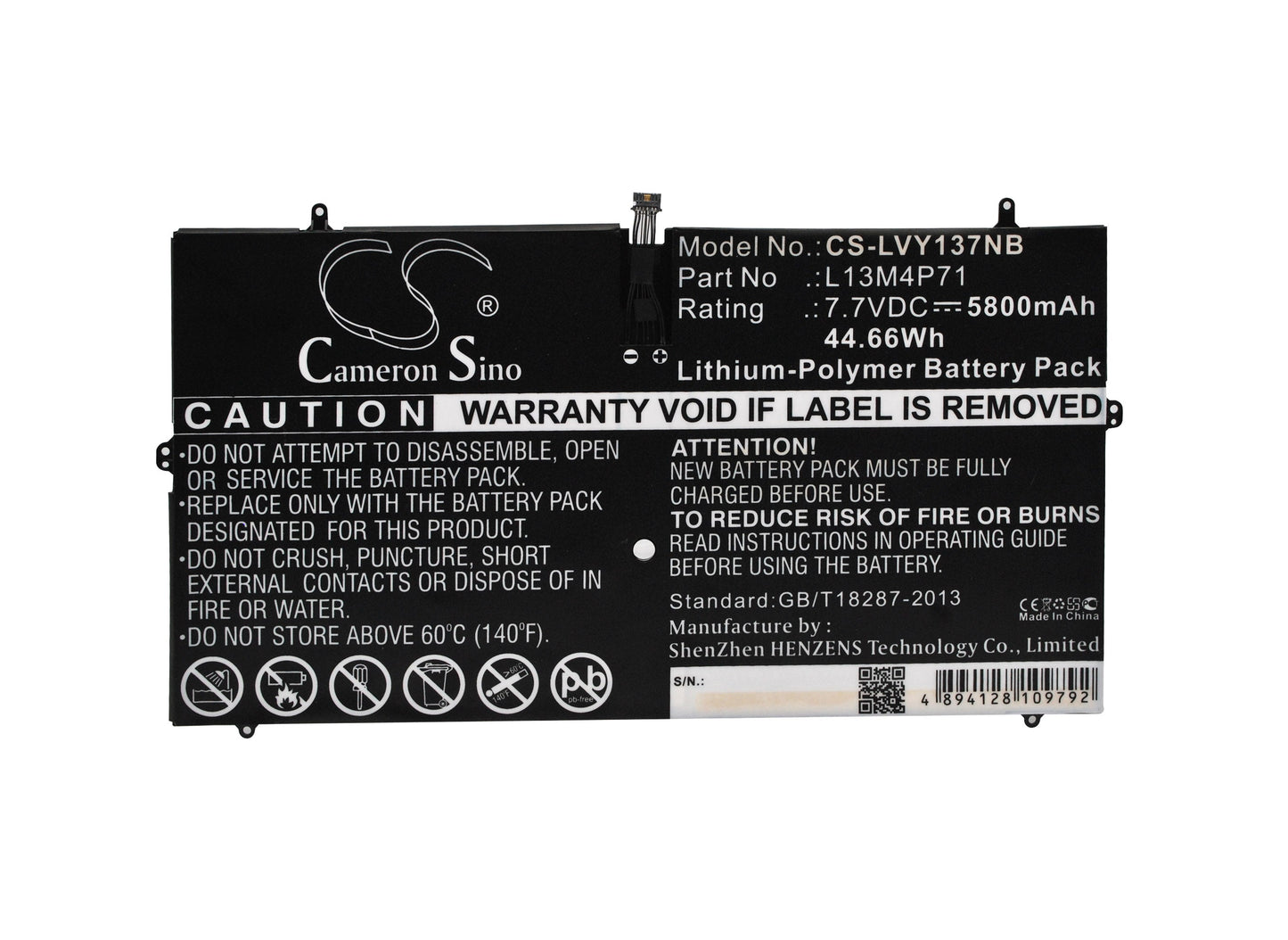 Replacement Battery for Lenovo  Yoga 3 Pro – Notebook, Laptop – 5800mAh / 44.66Wh / 7.7V
