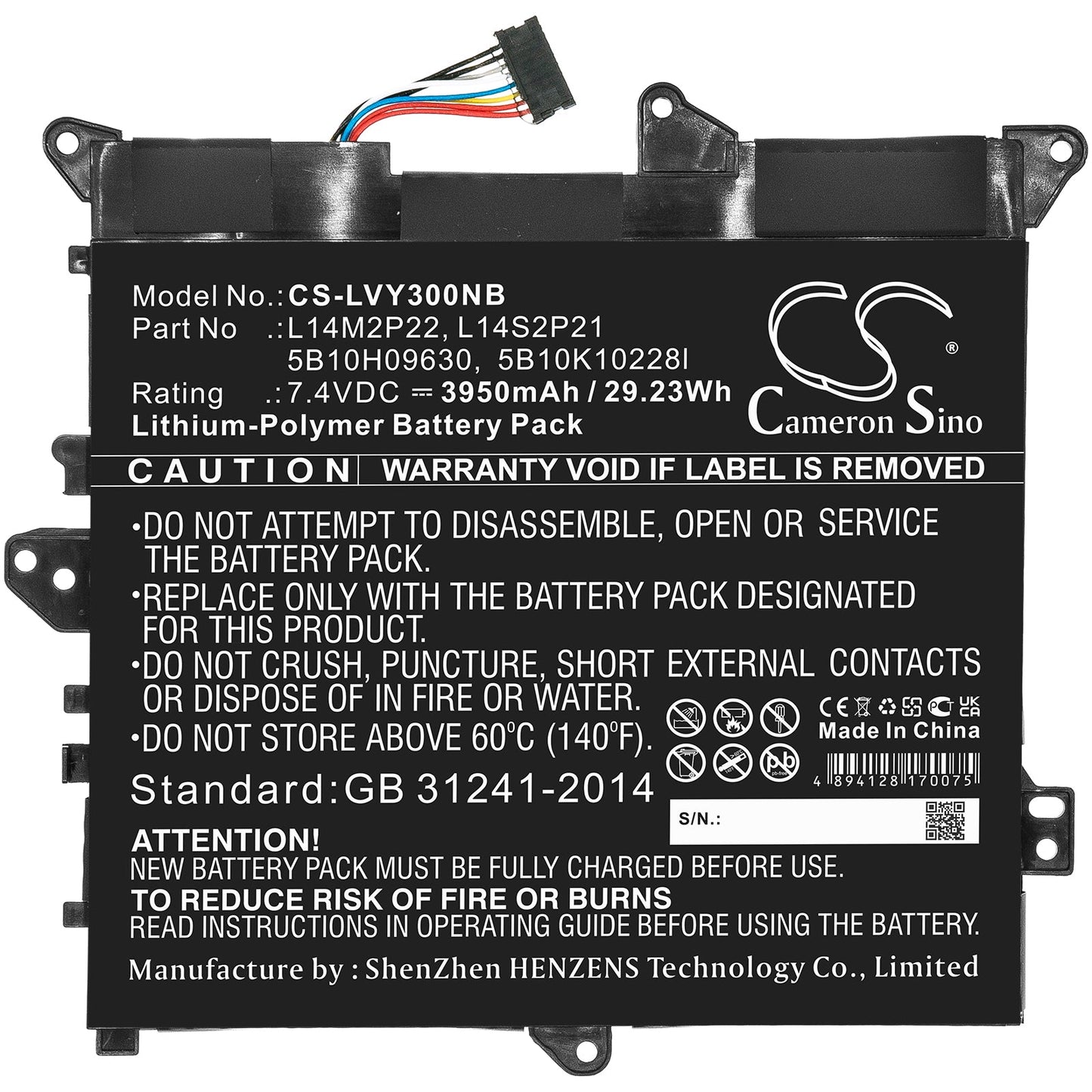 Replacement Battery for Lenovo  80LX – Notebook, Laptop – 3950mAh / 29.23Wh / 7.4V