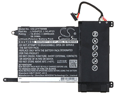 Replacement Battery for Lenovo  Eraser Y700 – Notebook, Laptop – 4000mAh / 59.20Wh / 14.8V