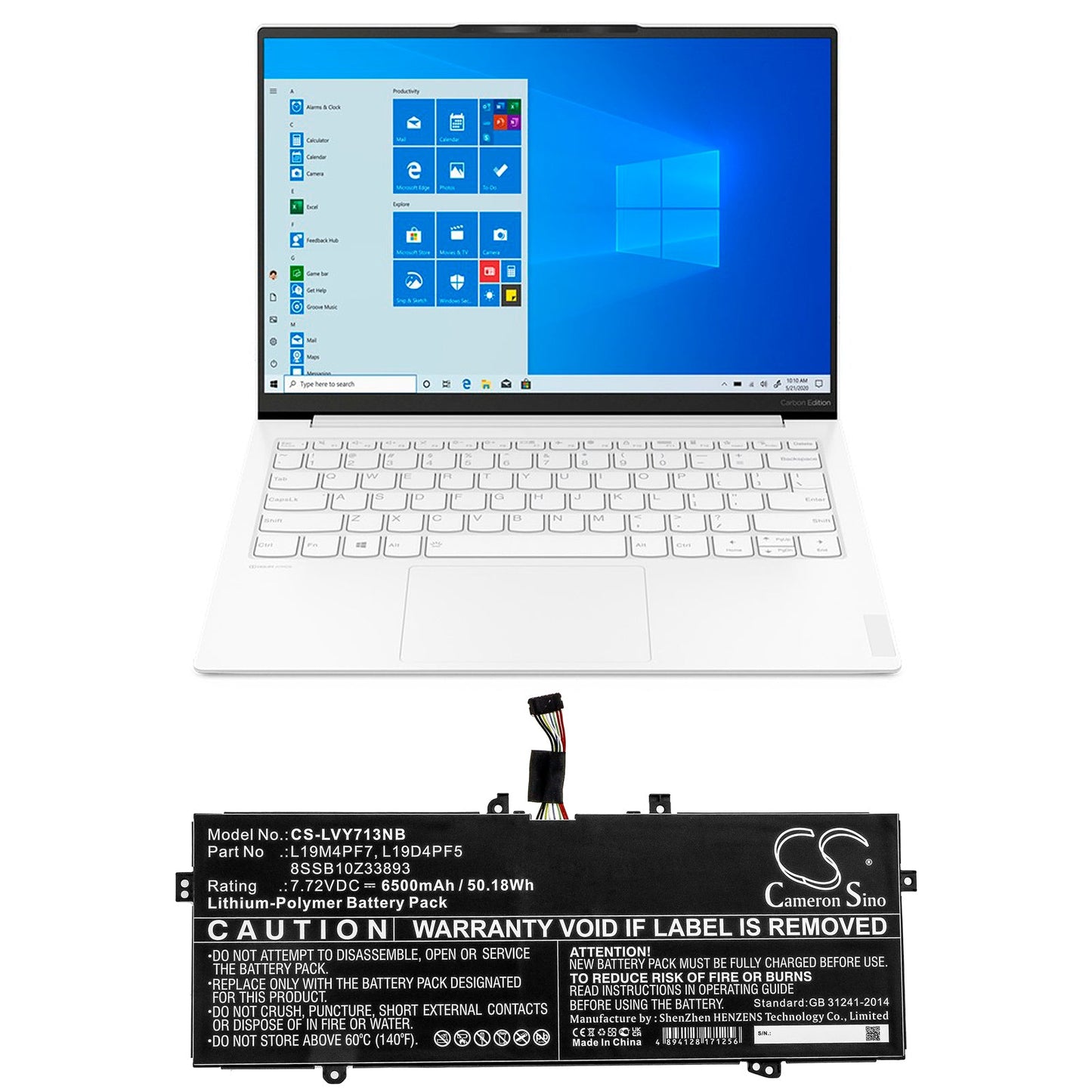 Replacement Battery for Lenovo  YOGA 13S 2021 – Notebook, Laptop – 6500mAh / 50.18Wh / 7.72V