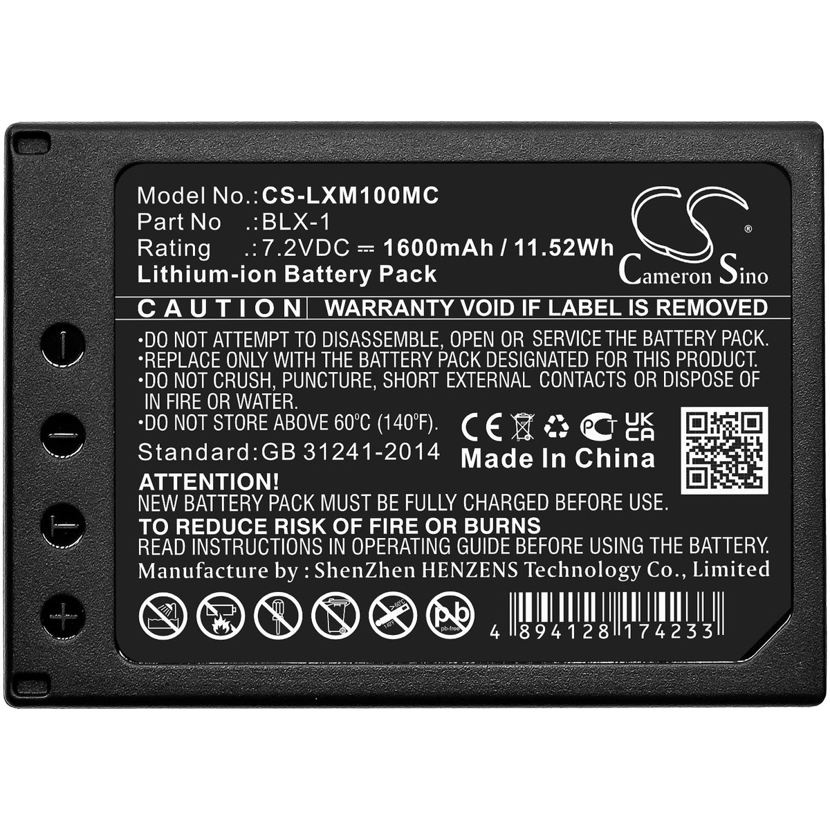 Replacement Battery for Olympus OM SYSTEM OM-1 – Camera – 1600mAh / 7.2V