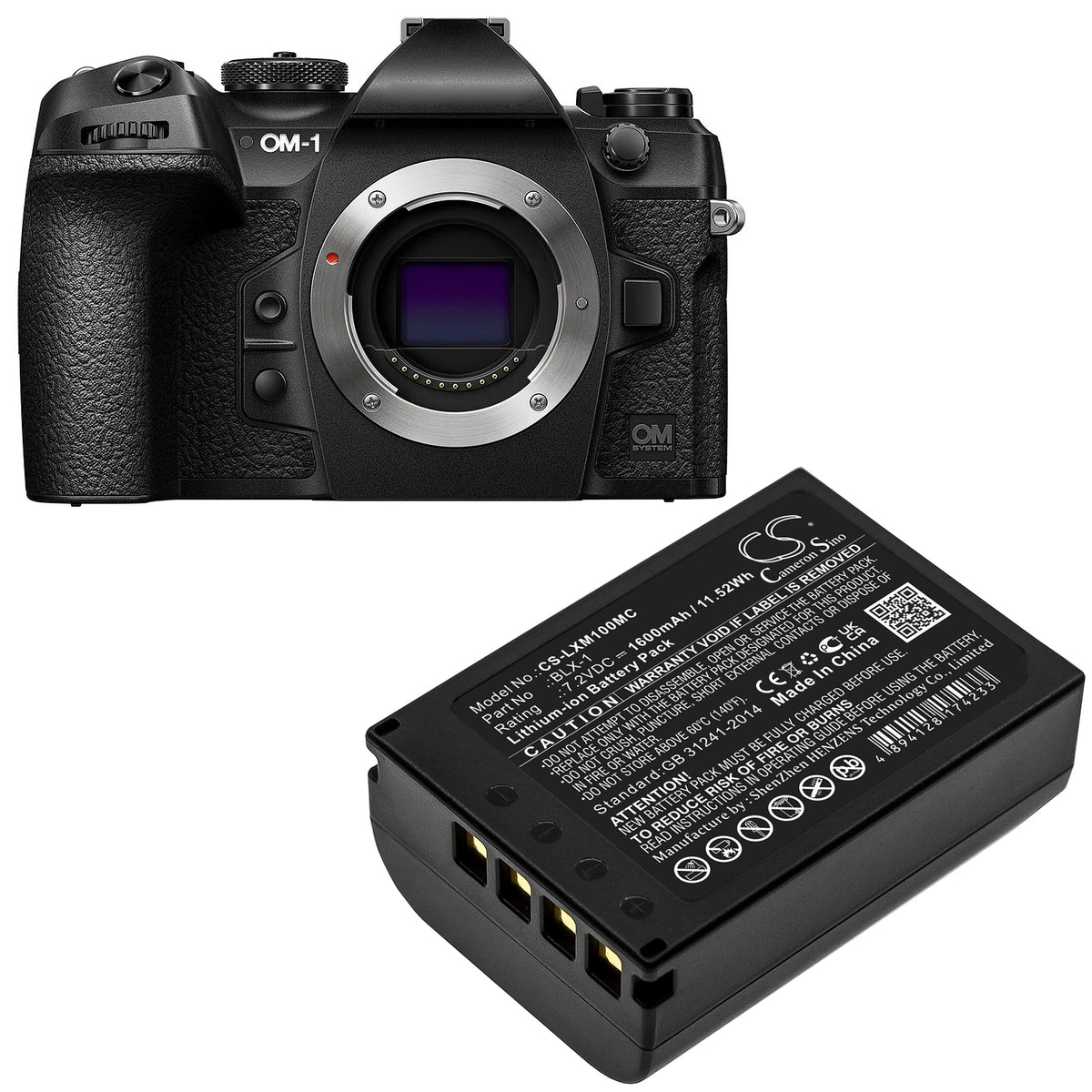 Replacement Battery for Olympus OM SYSTEM OM-1 – Camera – 1600mAh / 7.2V