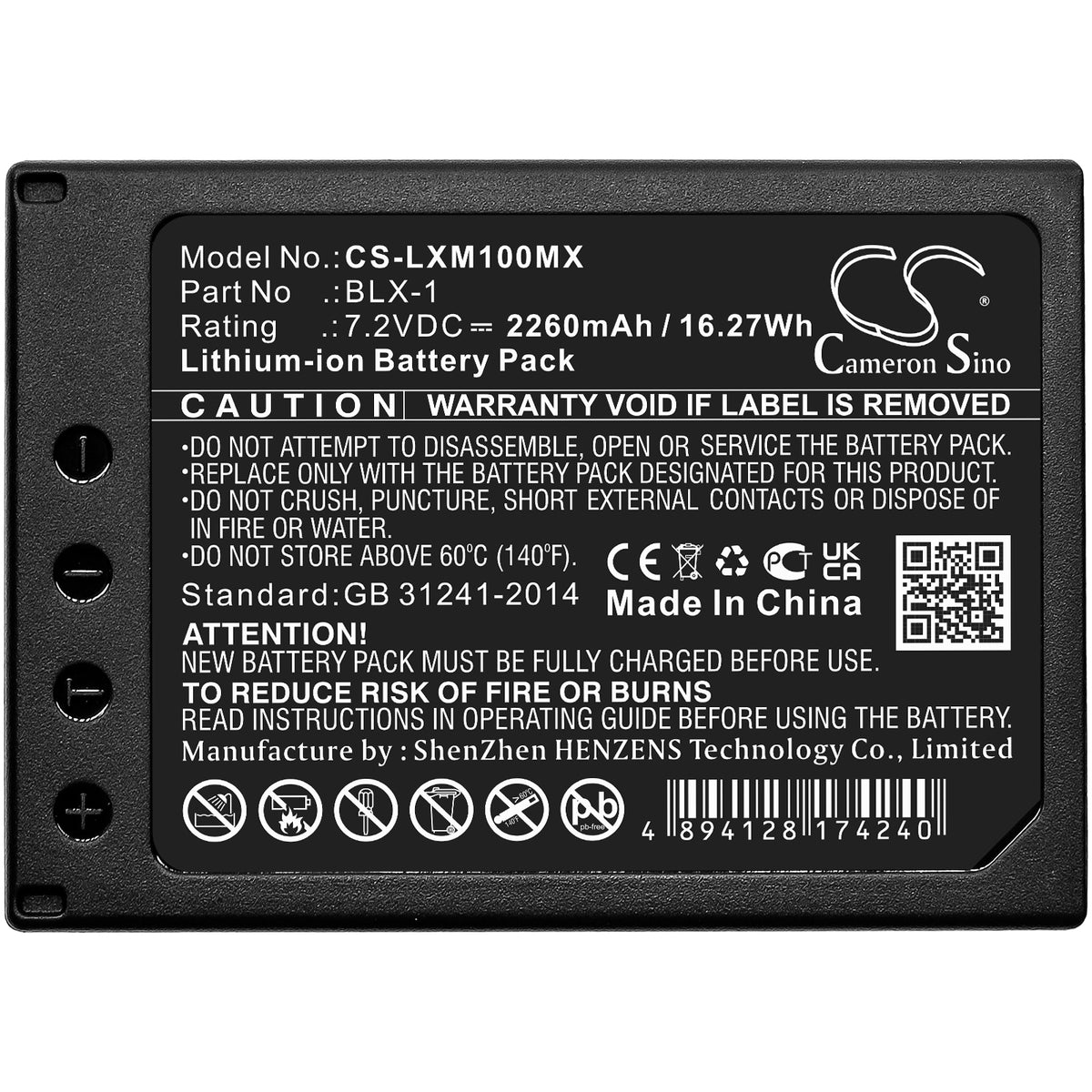 Replacement Battery for Olympus OM SYSTEM OM-1 – Camera – 2260mAh / 7.2V