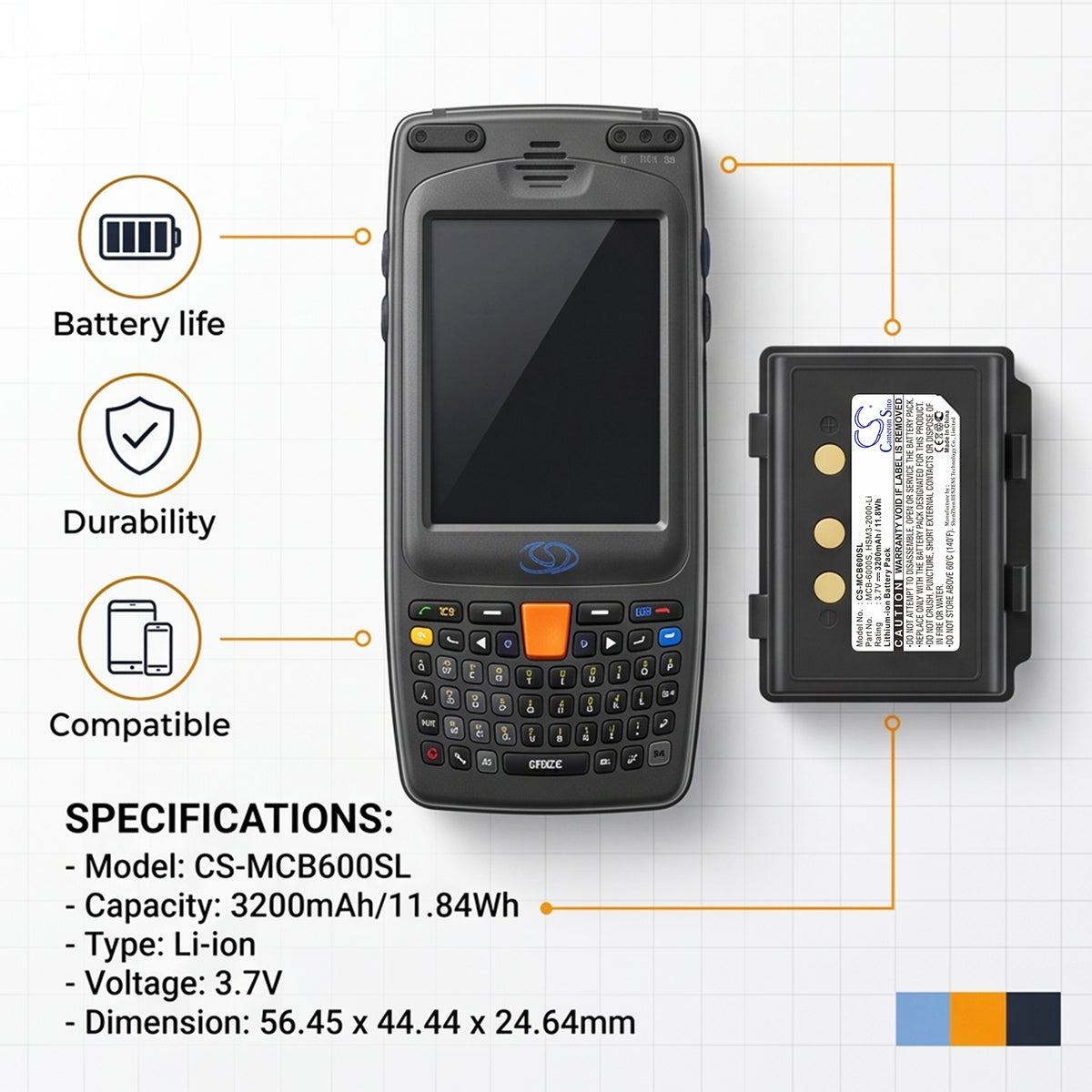 Replacement Battery for M3 Mobile eTicket – Barcode Scanner – 3200mAh / 3.7V