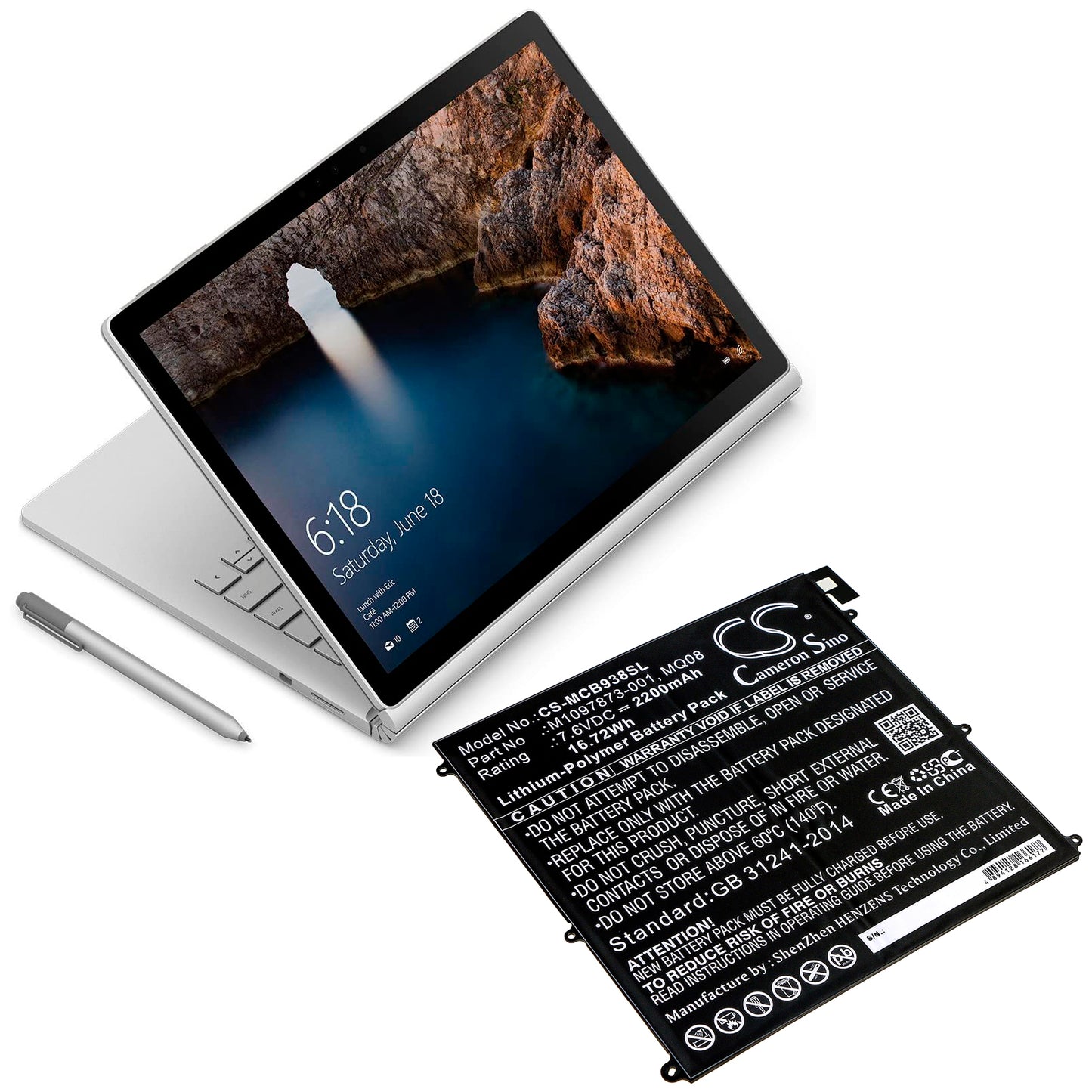 Replacement Battery for Microsoft Surface Book 1938 – Tablet – 2200mAh / 7.6V - image 5