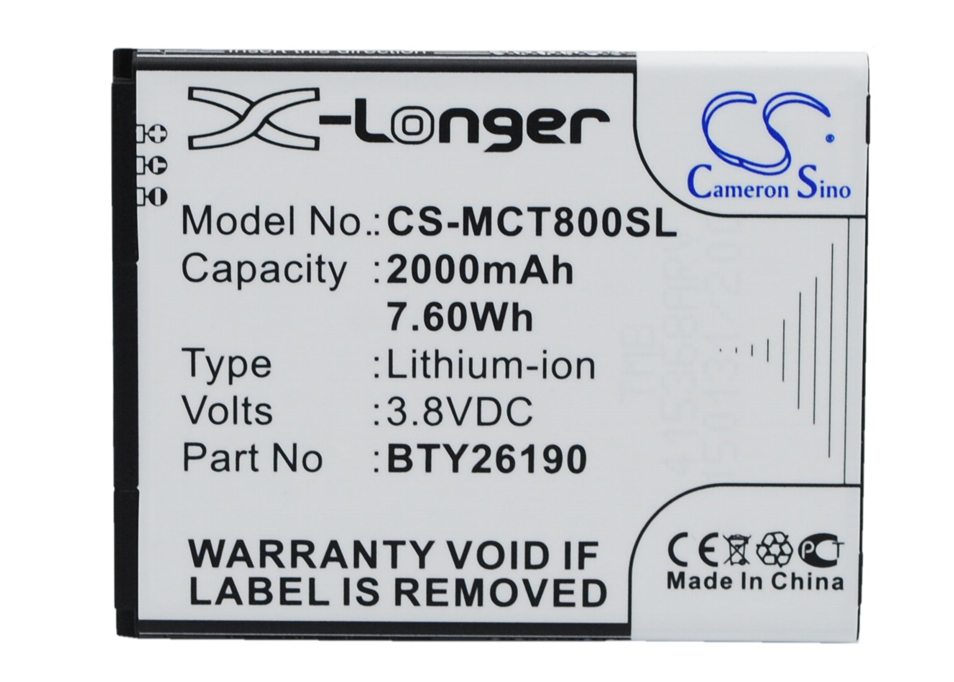 Replacement Battery for Mobistel Cynus T8 – Mobile, SmartPhone – 2000mAh / 3.8V - image 1