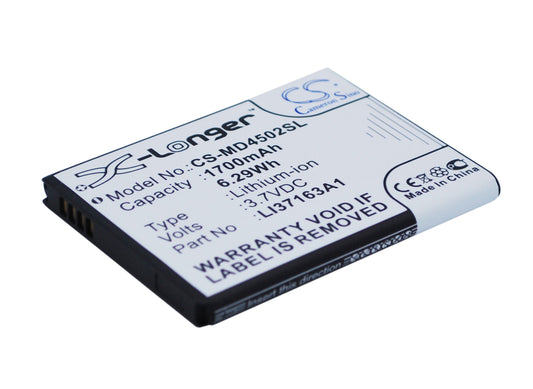 Replacement Battery for Medion  Life E4502 – Mobile, SmartPhone – 1700mAh / 6.29Wh / 3.7V