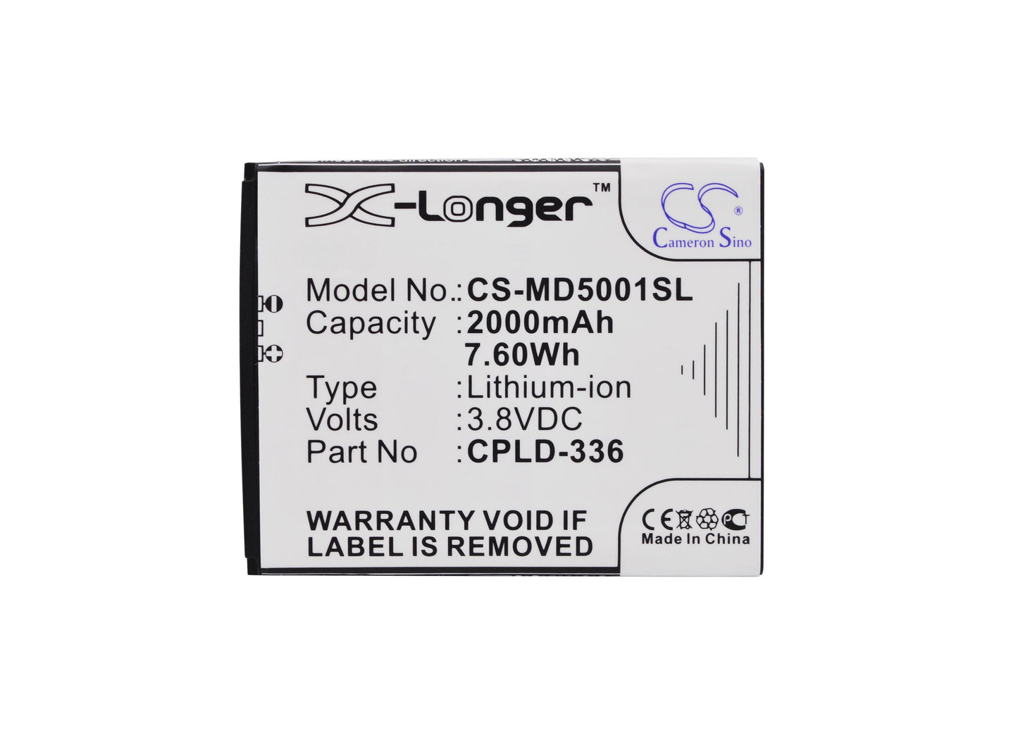 Replacement Battery for Medion  Life P5001 – Mobile, SmartPhone – 2000mAh / 7.60Wh / 3.8V