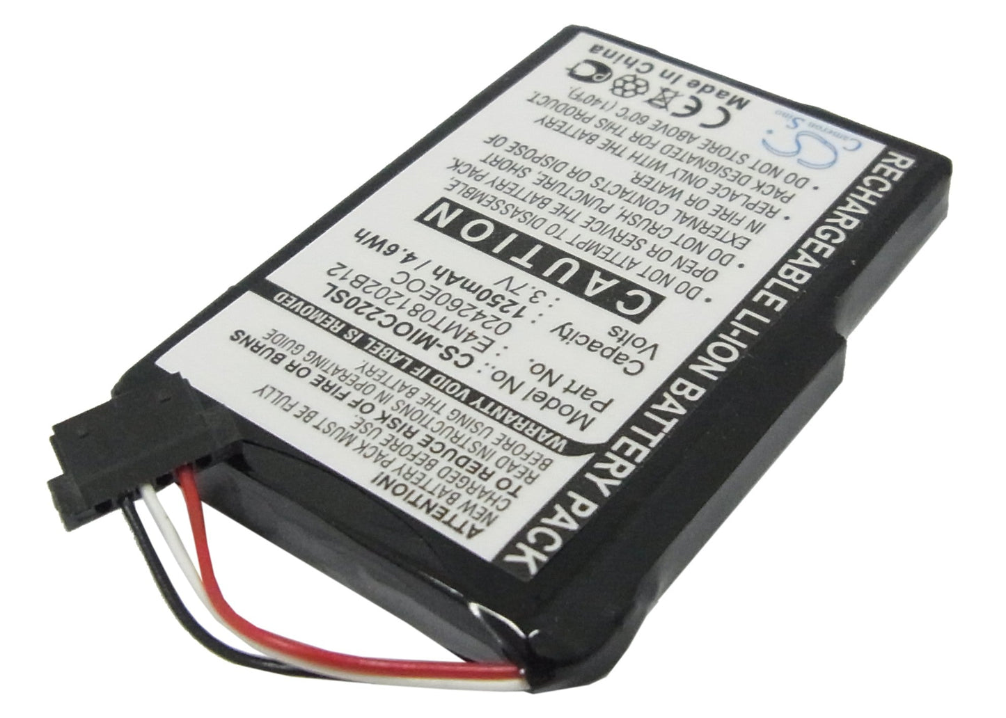 Replacement Battery for Mitac  Mio C210 – GPS, Navigator – 1250mAh / 4.63Wh / 3.7V