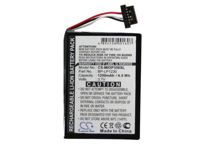 Replacement Battery for Mitac  Mio P350 – GPS, Navigator – 1250mAh / 4.63Wh / 3.7V