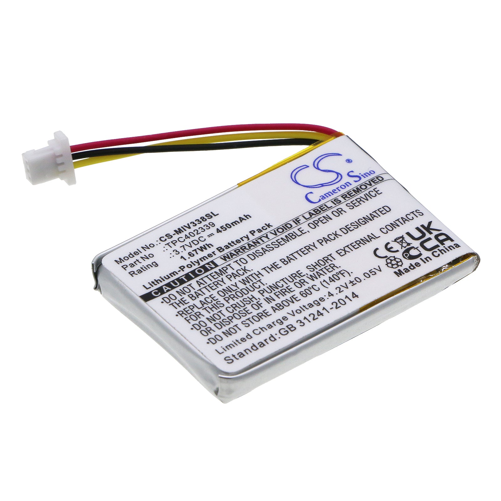 Replacement Battery for Mio | PapaGo Mivue 338 – Dashcam – 450mAh / 3.7V - image 1