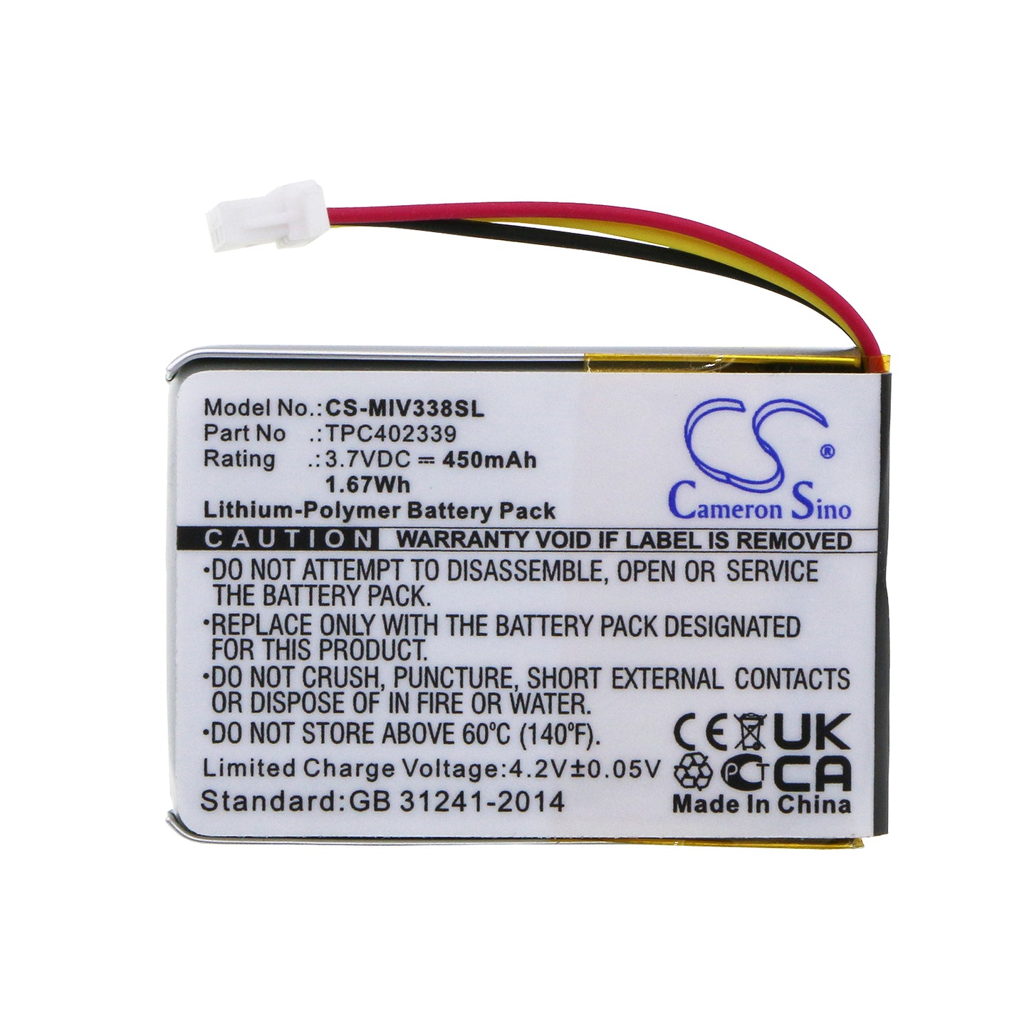 Replacement Battery for Mio | PapaGo Mivue 338 – Dashcam – 450mAh / 3.7V - image 3