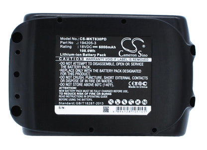 Replacement Battery for Makita  BBO140 – Power Tools – 6000mAh / 108.00Wh / 18.0V