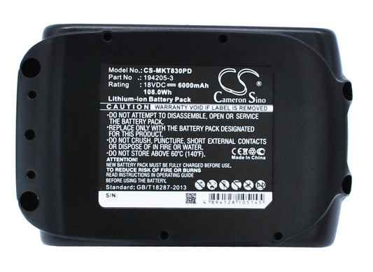 Replacement Battery for Makita BCL180F – Power Tool – 6000mAh / 18V