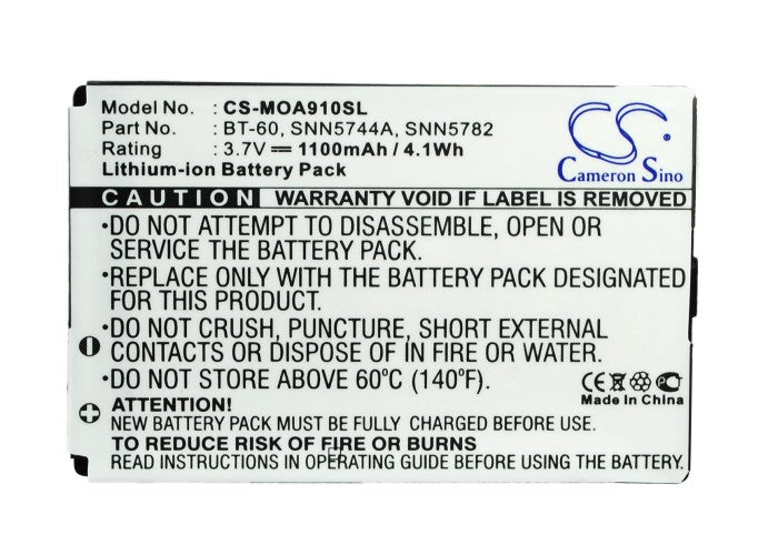 Replacement Battery for Motorola A910 – Mobile, SmartPhone – 1100mAh / 3.7V