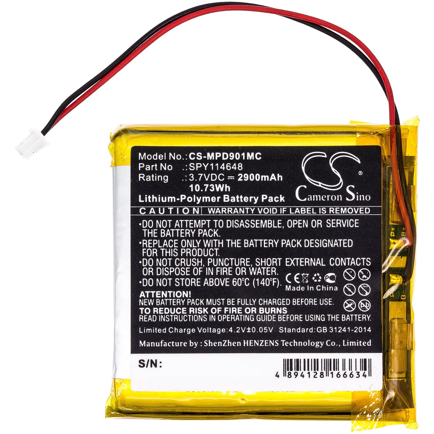 Replacement Battery for Marantz  PMD-901V – Body Camera – 2900mAh / 10.73Wh / 3.7V