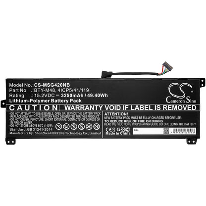 Replacement Battery for MSI  Modern 14 A10RB – Notebook, Laptop – 3250mAh / 49.40Wh / 15.2V