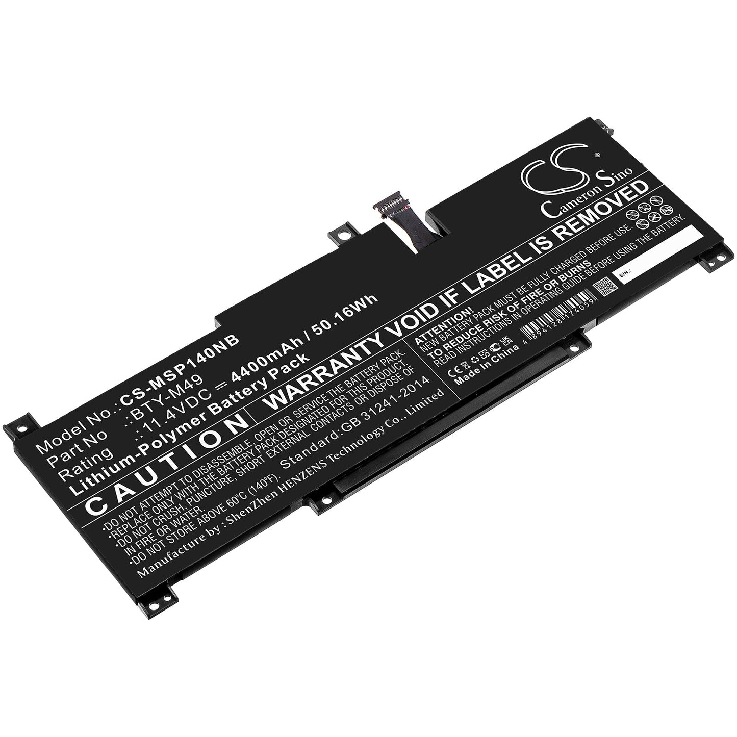 Replacement Battery for MSI  GSP14 – Notebook, Laptop – 4400mAh / 50.16Wh / 11.4V