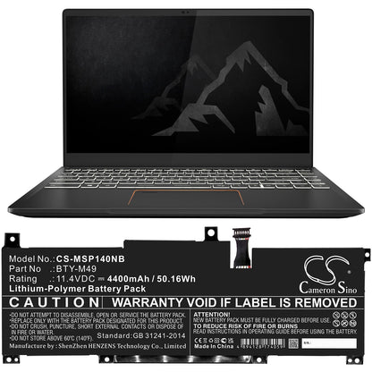 Replacement Battery for MSI  GSP14 – Notebook, Laptop – 4400mAh / 50.16Wh / 11.4V