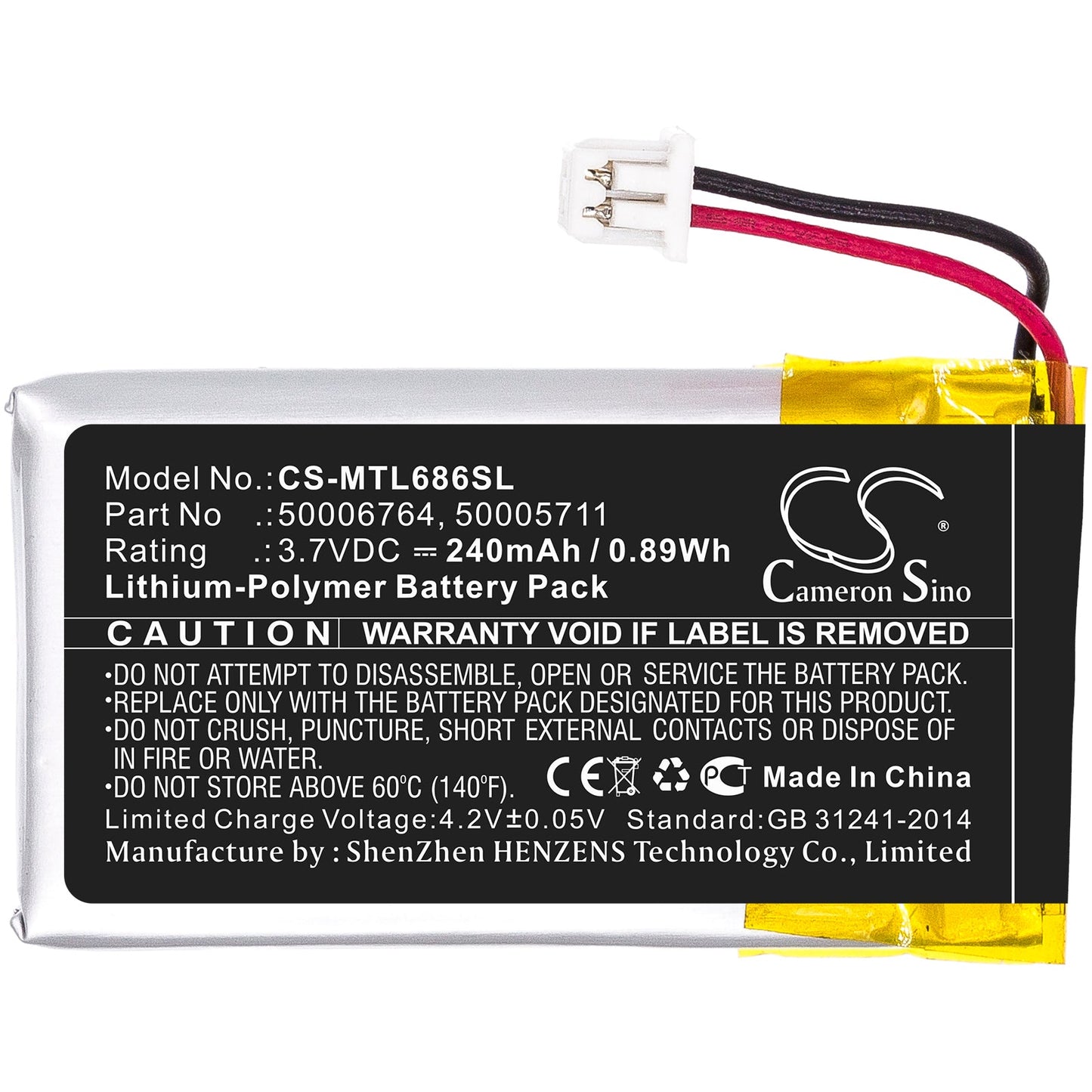 Replacement Battery for Mitel  6863i – Wireless Headset – 240mAh / 0.89Wh / 3.7V