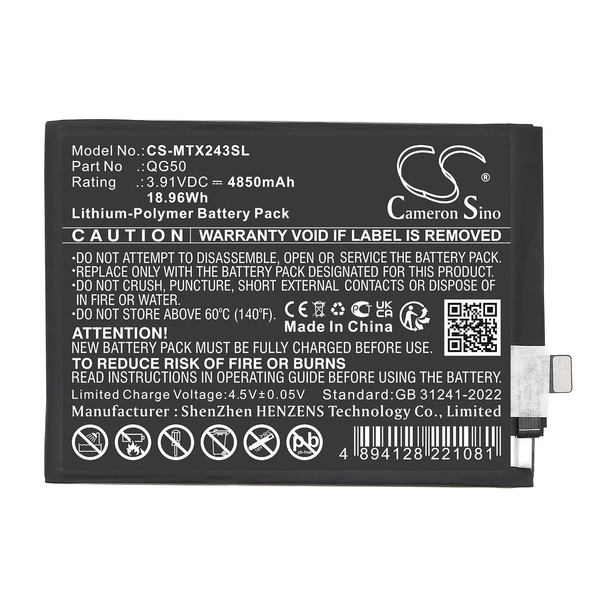 Replacement Battery for Motorola Moto G35 5G – Mobile, SmartPhone – 4850mAh / 3.91V