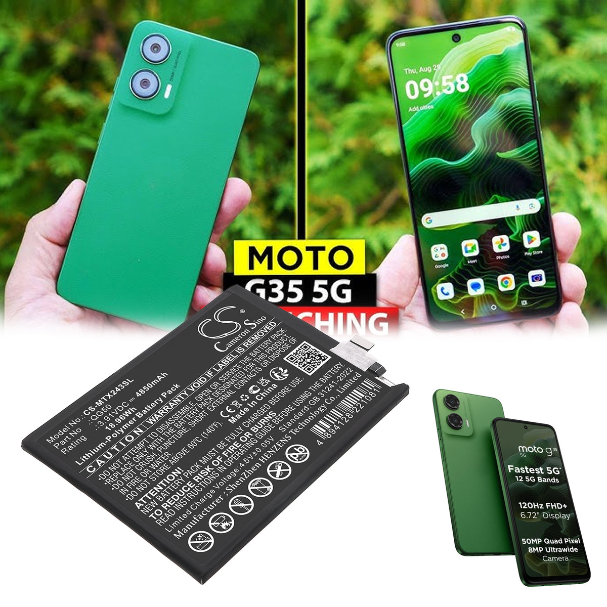 Replacement Battery for Motorola Moto G35 5G – Mobile, SmartPhone – 4850mAh / 3.91V