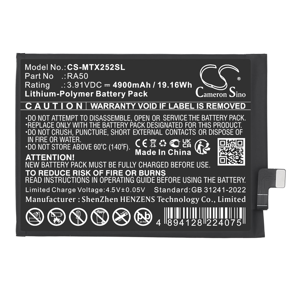 Replacement Battery for Motorola Moto G 5G 2025 – Mobile, SmartPhone – 4900mAh / 3.91V