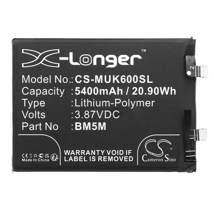 Replacement Battery for Redmi K60 – Mobile, SmartPhone – 5400mAh / 3.87V