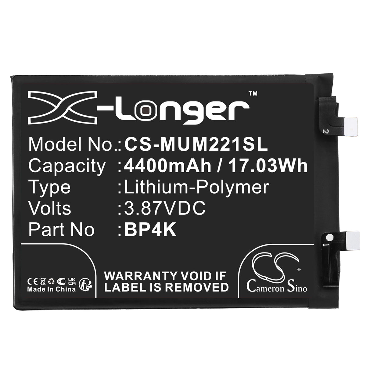 Replacement Battery for Xiaomi Note 12 Pro – Mobile, SmartPhone – 4400mAh / 3.87V