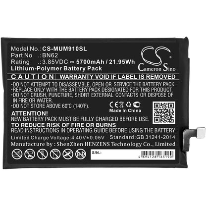Replacement Battery for Redmi | Poco Note 9 4G – Mobile, SmartPhone – 5700mAh / 3.85V