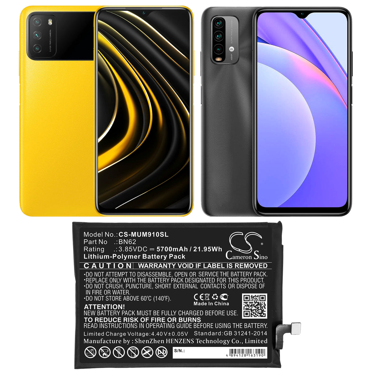 Replacement Battery for Redmi | Poco Note 9 4G – Mobile, SmartPhone – 5700mAh / 3.85V