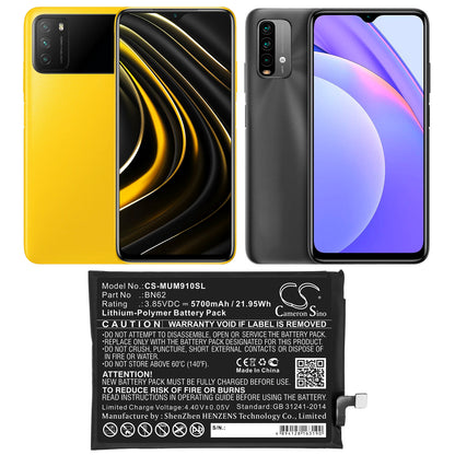 Replacement Battery for Redmi | Poco Note 9 4G – Mobile, SmartPhone – 5700mAh / 3.85V