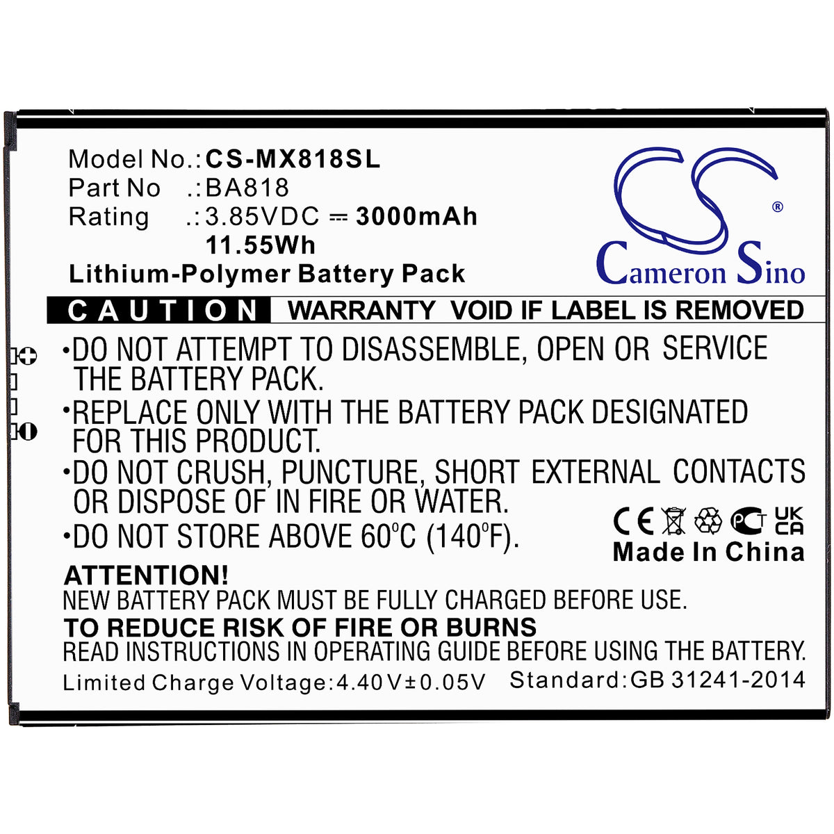 Replacement Battery for MeiZu C9 – Mobile, SmartPhone – 3000mAh / 3.85V