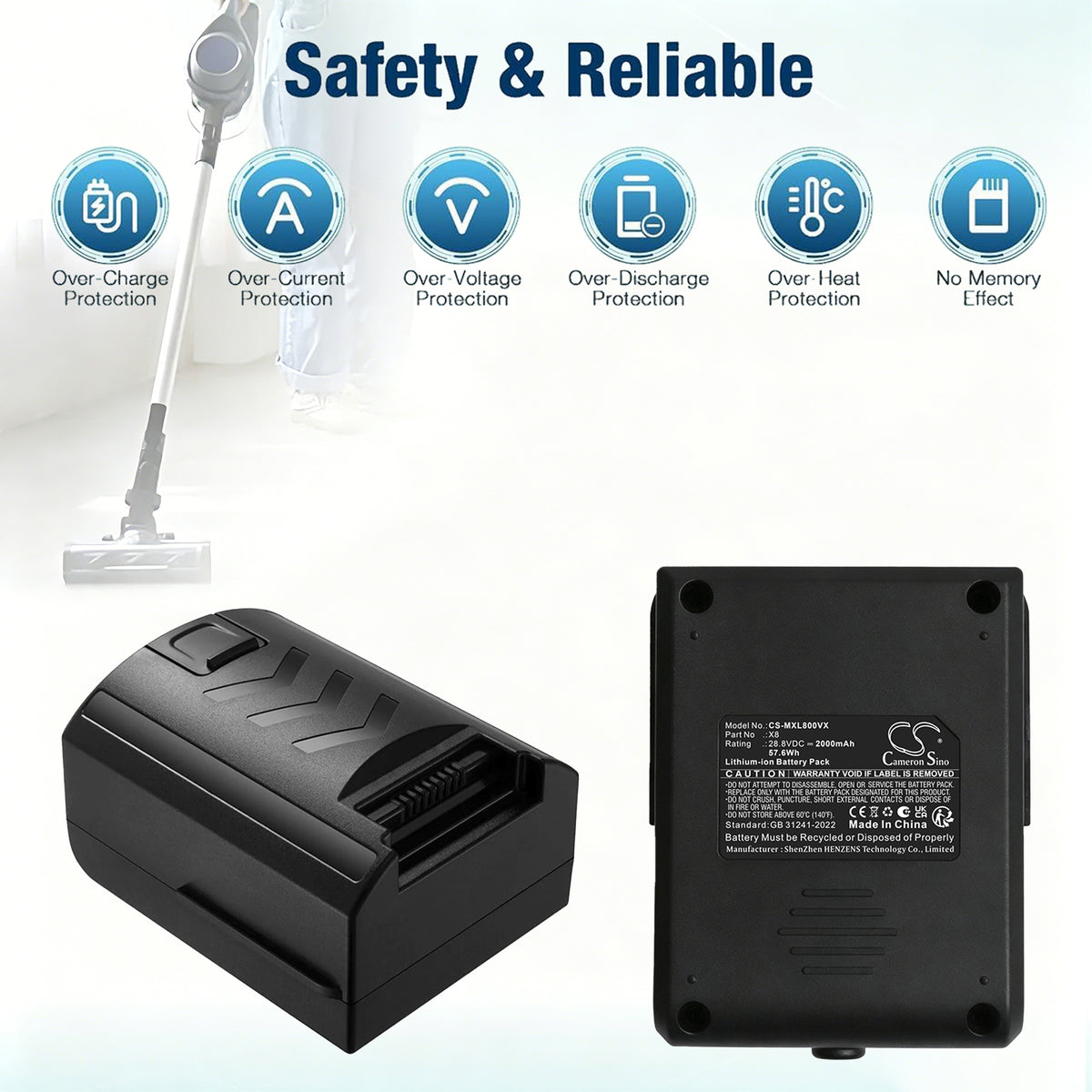 Replacement Battery for TMA | Moosoo T150 – Vacuum – 2000mAh / 28.8V