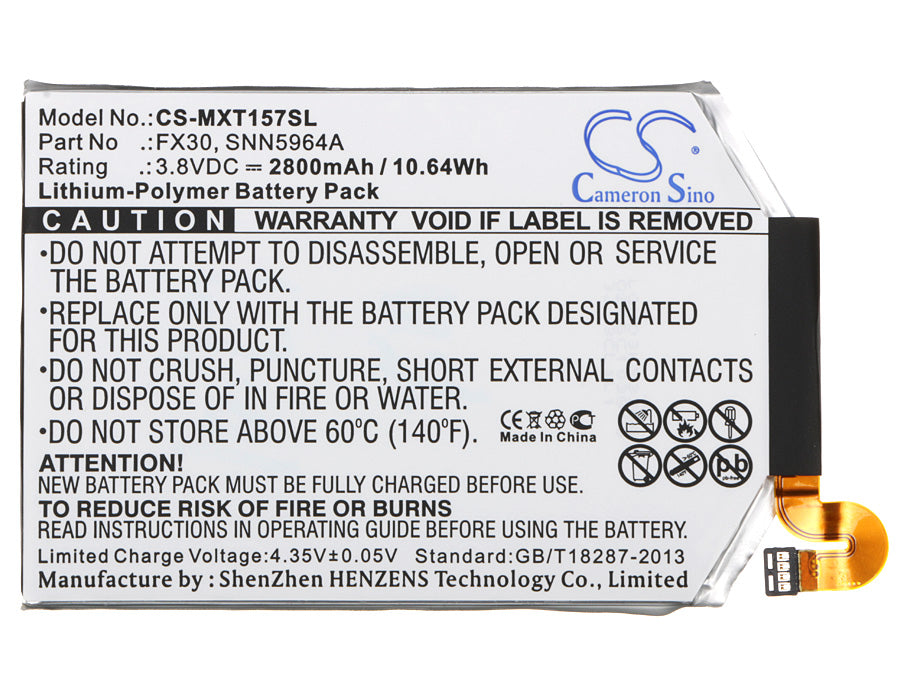 Replacement Battery for Motorola  Moto X Pure Edition – Mobile, SmartPhone – 2800mAh / 10.64Wh / 3.8V