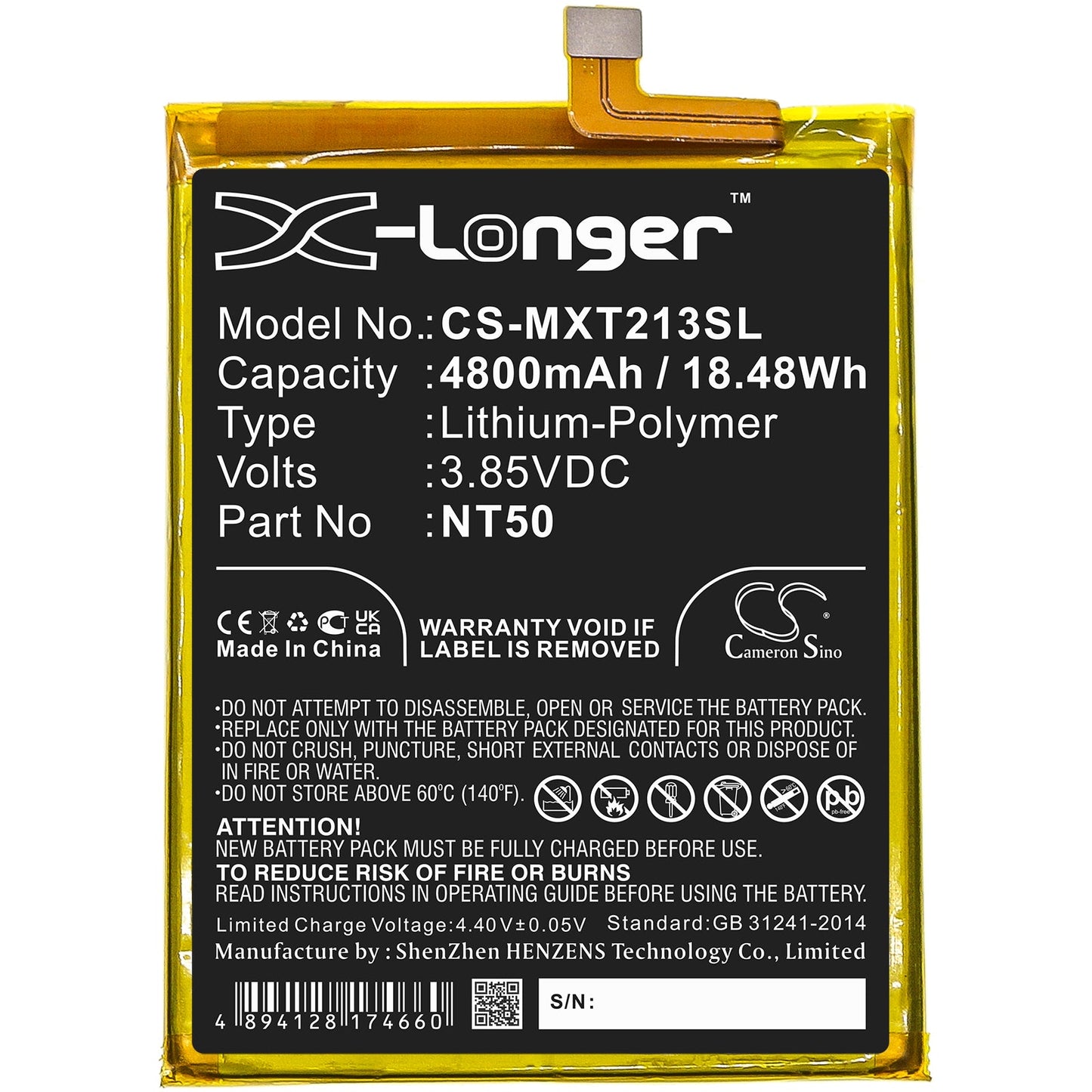 Replacement Battery for Motorola  Moto Edge 20 lite – Mobile, SmartPhone – 4800mAh / 18.48Wh / 3.85V