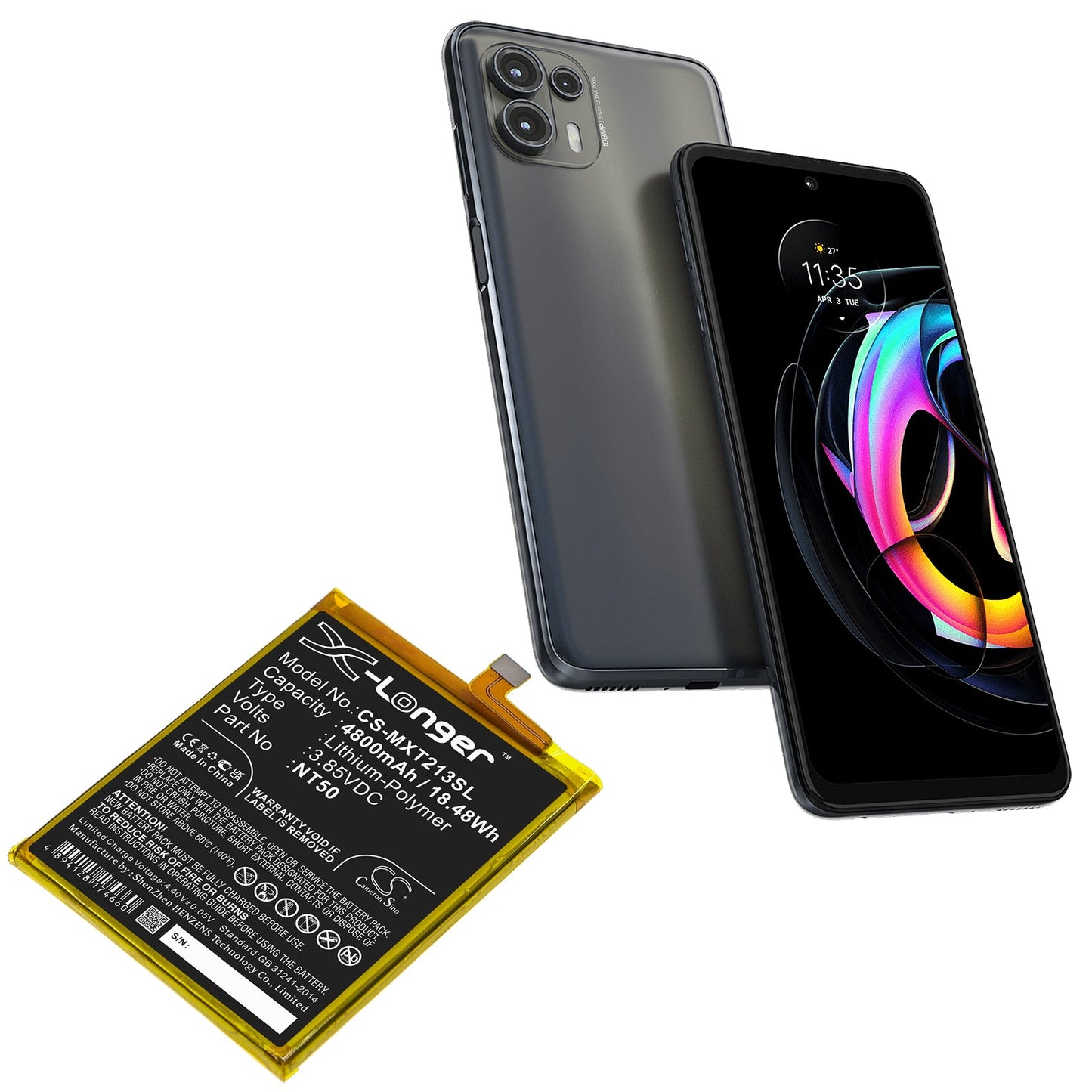 Replacement Battery for Motorola  Moto Edge 20 lite – Mobile, SmartPhone – 4800mAh / 18.48Wh / 3.85V