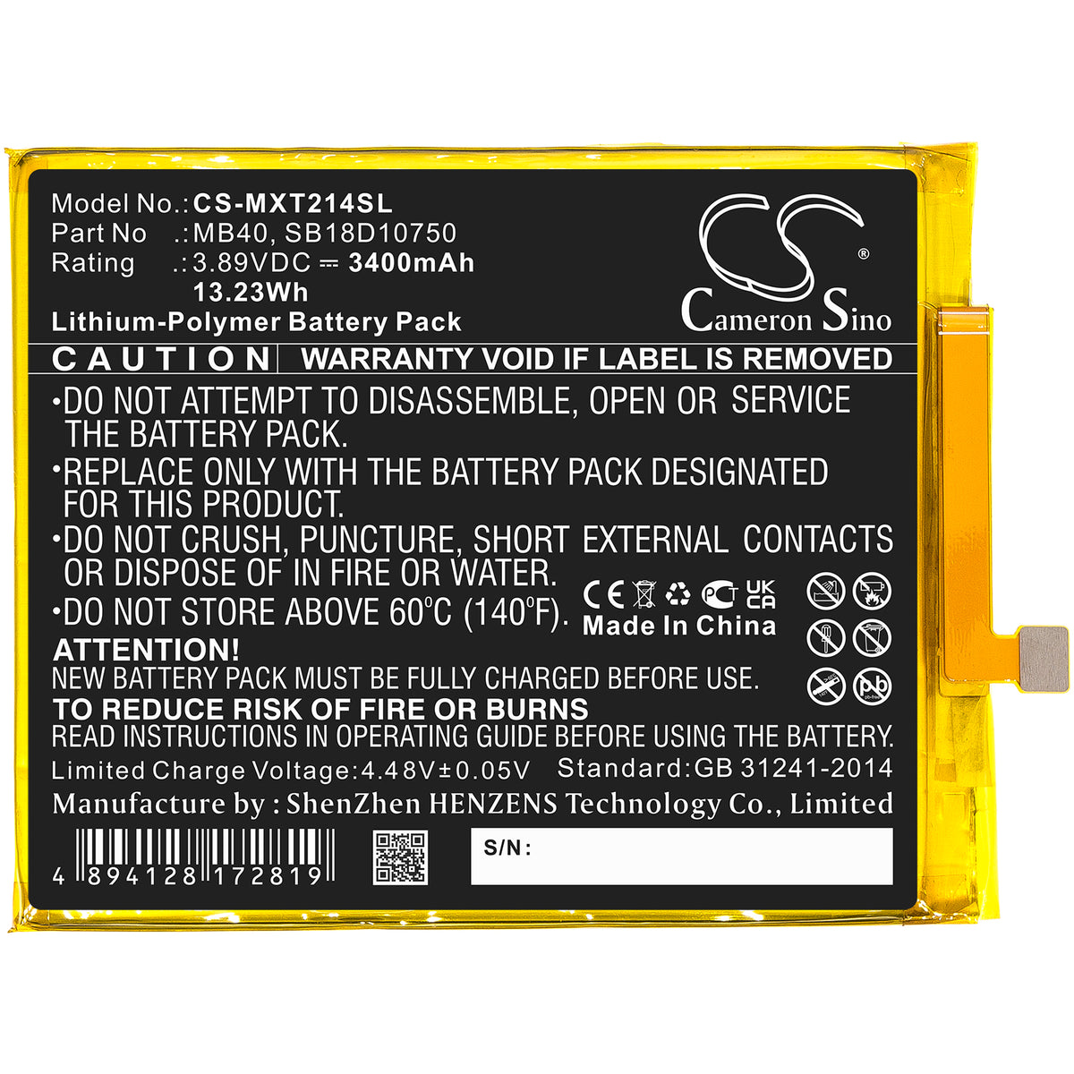 Replacement Battery for Motorola Moto Edge 20 5G – Mobile, SmartPhone – 3400mAh / 3.89V