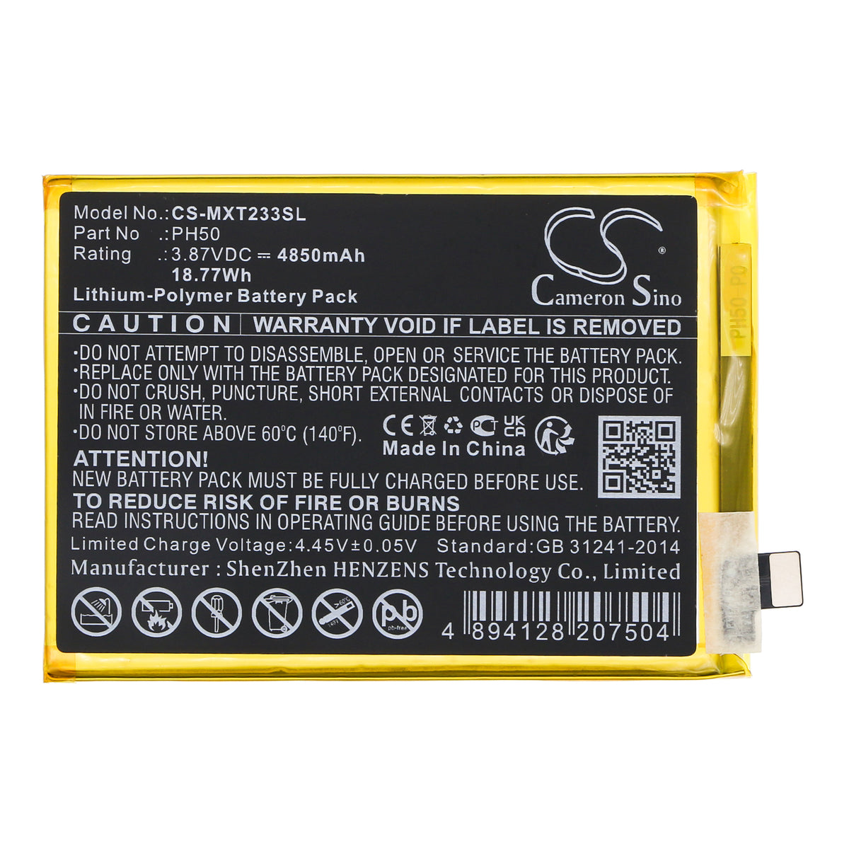 Replacement Battery for Motorola XT2333 – Mobile, SmartPhone – 4850mAh / 3.87V