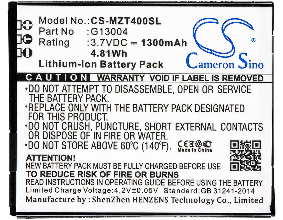 Replacement Battery for NAVON  Mizu T400 – Mobile, SmartPhone – 1300mAh / 4.81Wh / 3.7V