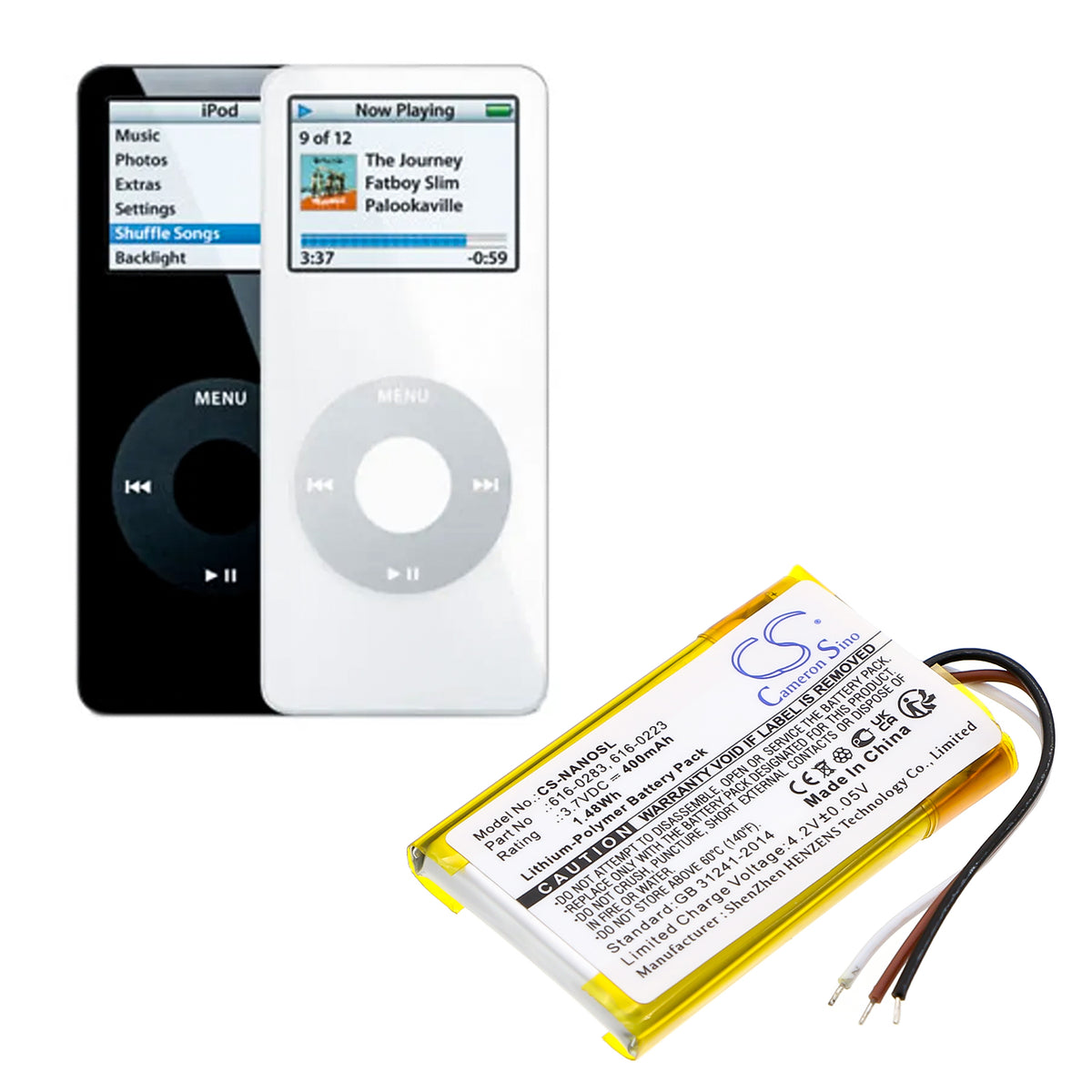 Replacement Battery for Apple iPOD Nano 2GB – Media Player – 400mAh / 3.7V