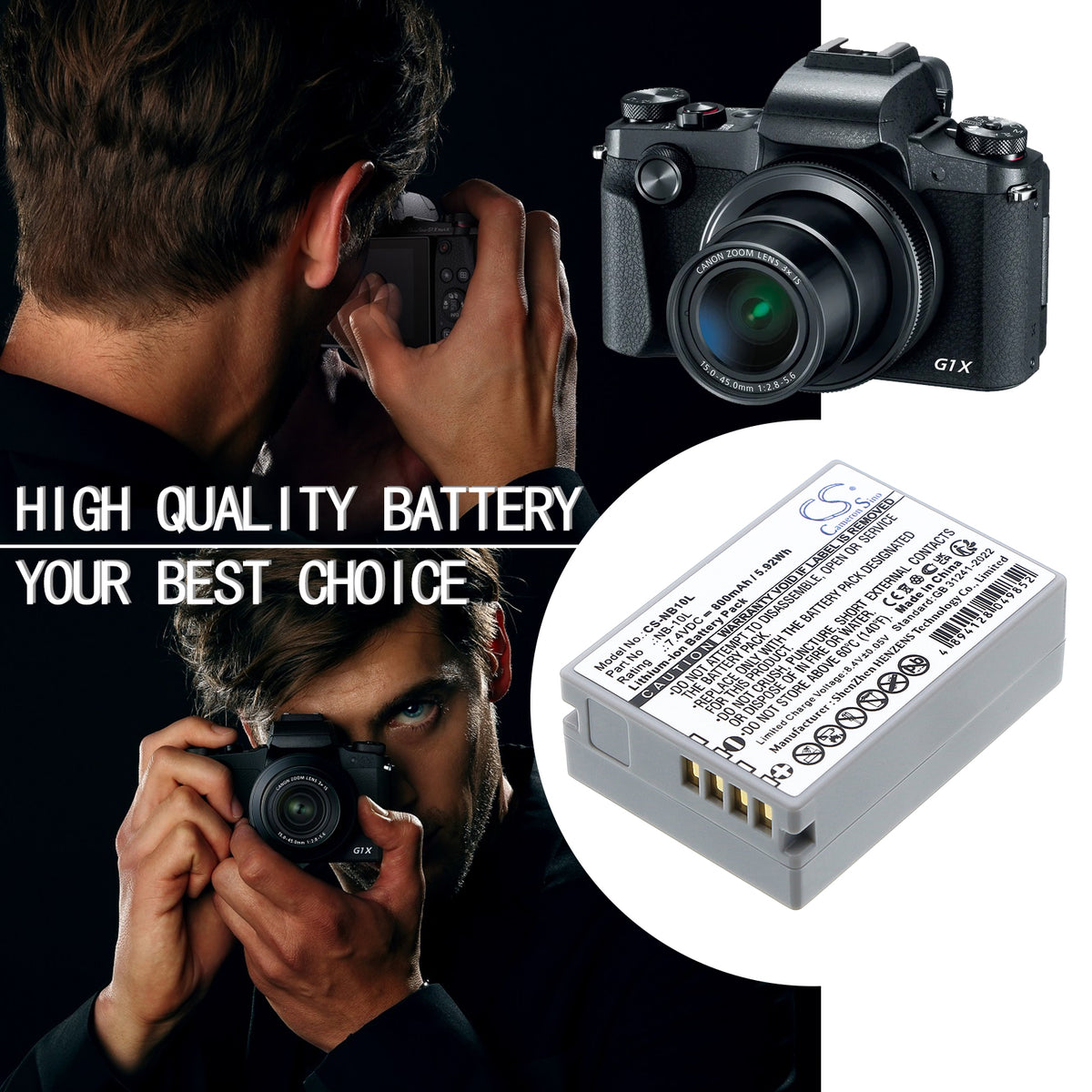Replacement Battery for Canon PowerShot SX40 HS – Camera – 800mAh / 7.4V