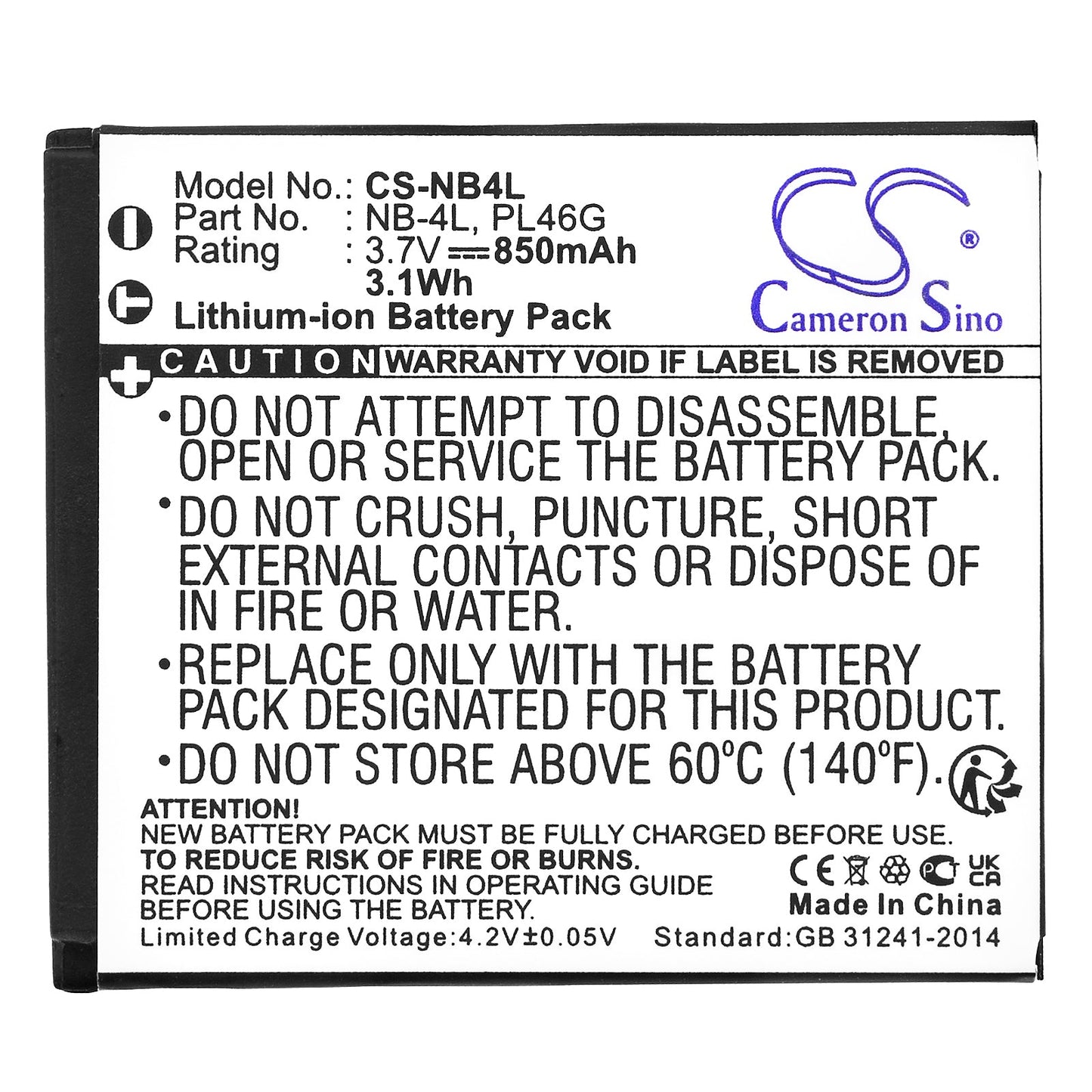 Replacement Battery for Canon  Digital IXUS 100 IS – Camera – 850mAh/3.1Wh / 3.7V