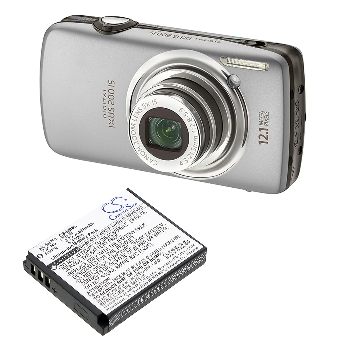 Replacement Battery for Canon Digital IXUS 200 IS – Camera – 850mAh / 3.7V