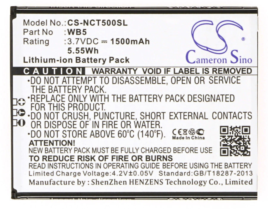 Replacement Battery for INQ  Cloud Touch – Mobile, SmartPhone – 1500mAh / 5.55Wh / 3.7V
